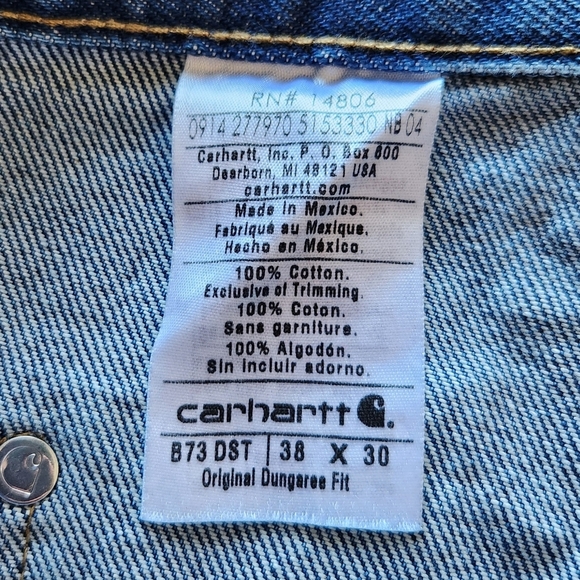NWT Carhartt "Double Front Washed Logger Dungaree" Blue Jean #B73 DST Mens 38x30 - Picture 9 of 12